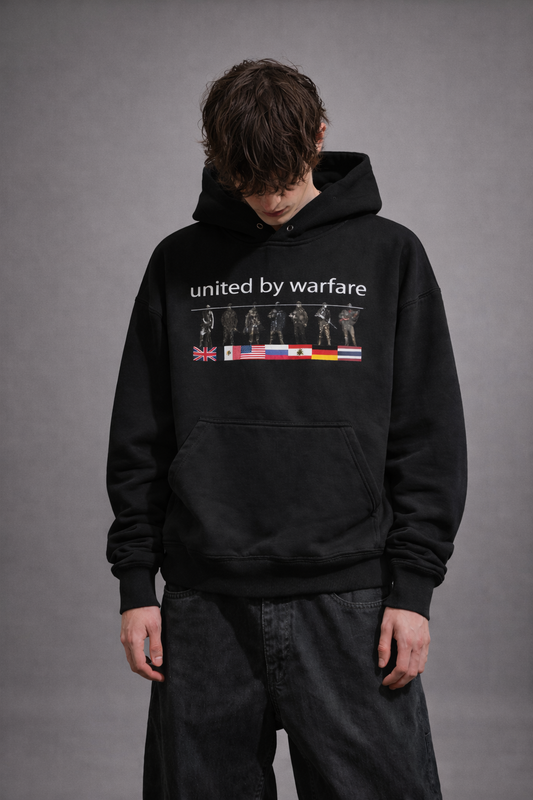 "united by warfare" hoodie (black)